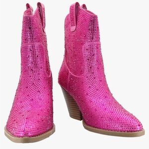 Pink rhinestone cowgirl booties